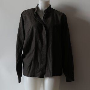 KRIZIA POI BROWN WOOL BLEND BLOUSE TOP M *